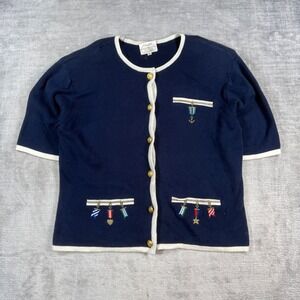 Susan Bristol Cardigan Womens Large Navy Vintage 90s Nautical Gold Button Knit